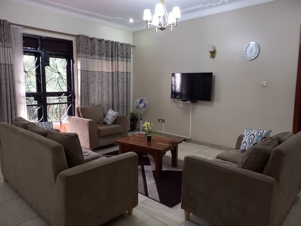Furnished apartment living room Makindye with comfortable seating and modern amenities